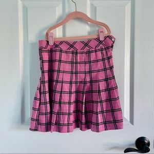 h&m pink and black plaid pleated skirt